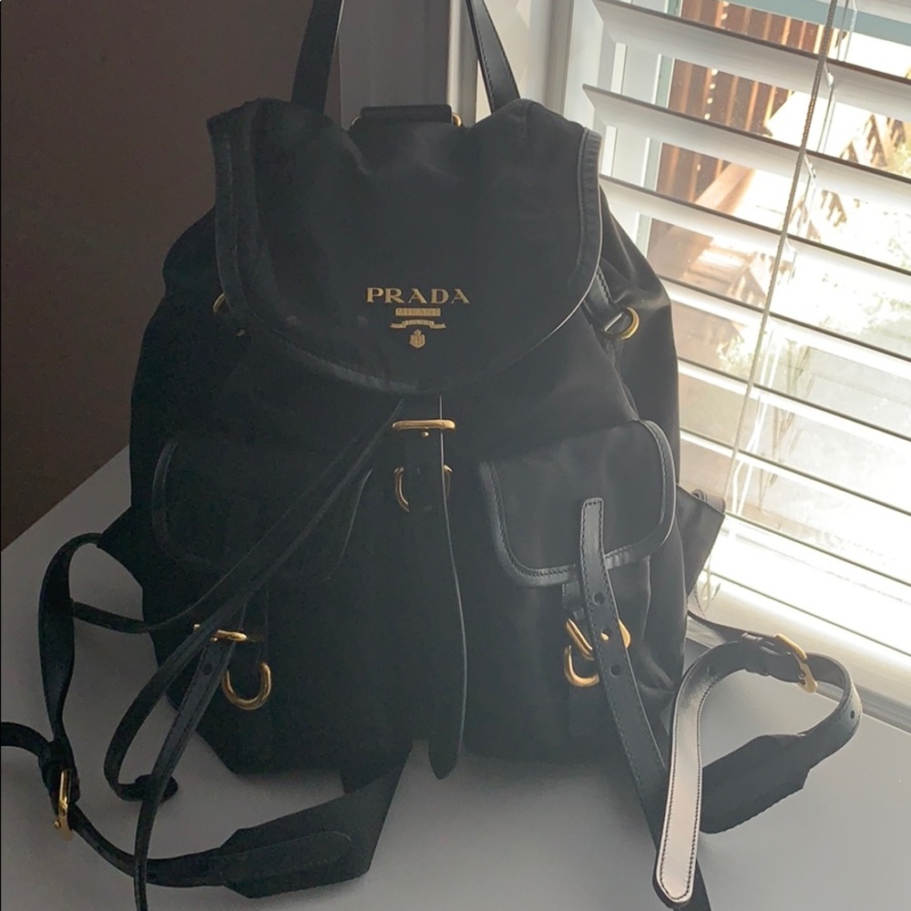 Prada Black Backpack with Gold Accents